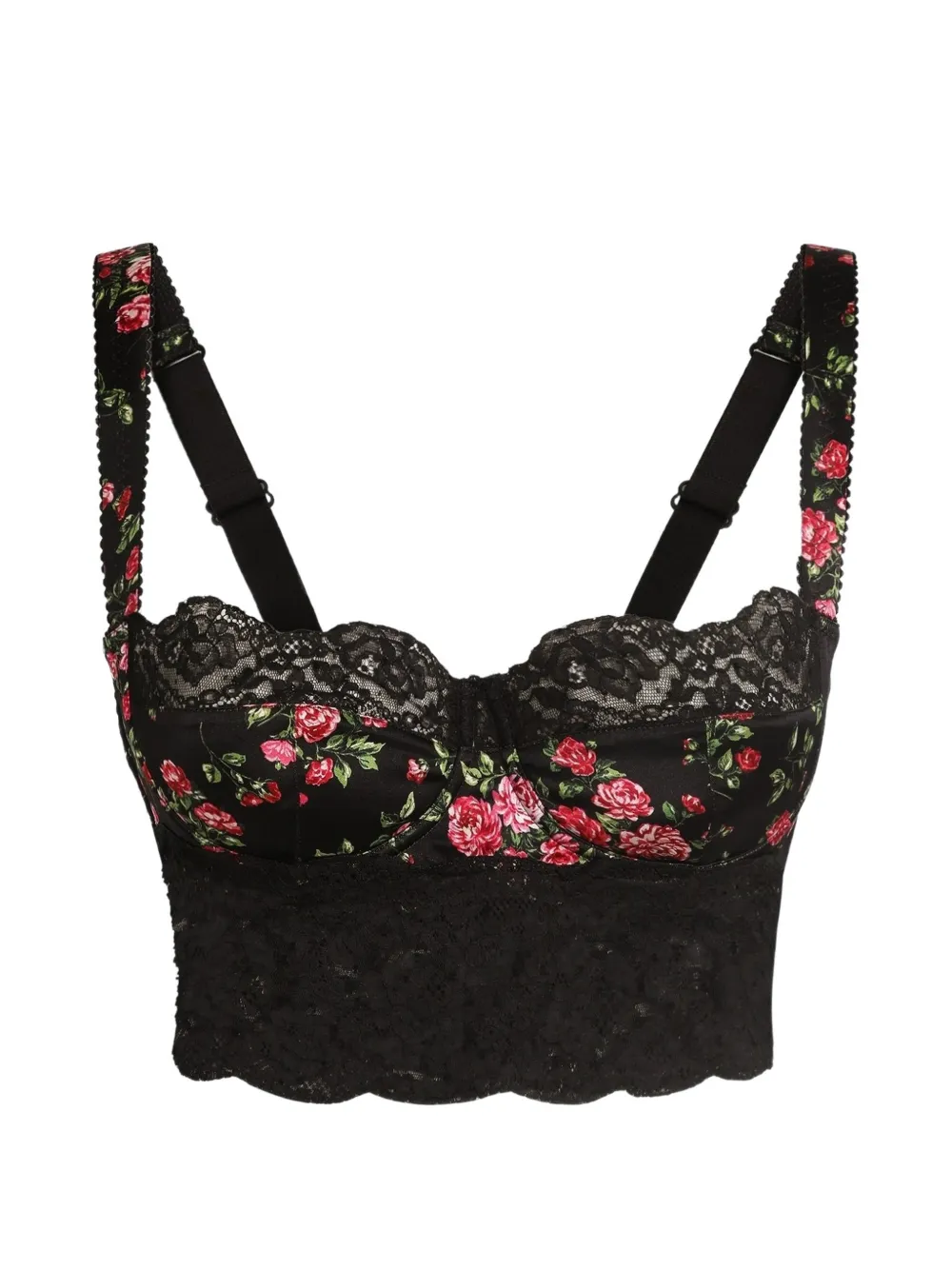

Балконет из сатина и кружева с принтом из небольших букетов роз Dolce & Gabbana, черный