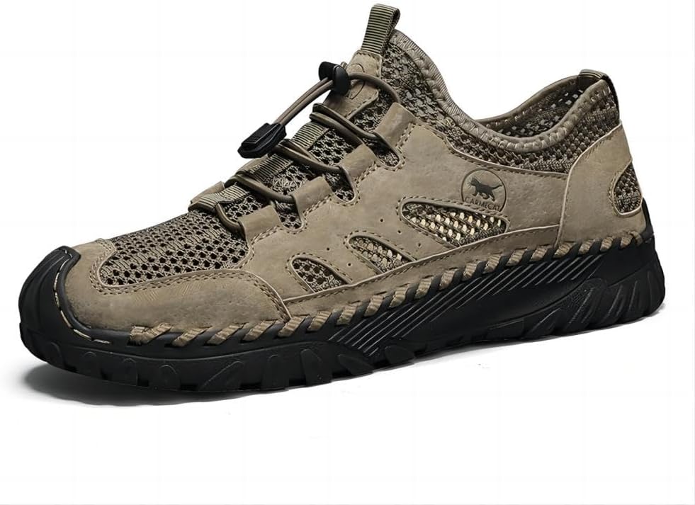 

Мужские повседневные сандалии с закрытым носком, перфорированные, ручной работы, для походов и прогулок на открытом воздухе, летние, пляжные, дышащие, мягкая кожаная обувь для воды Asifn, хаки