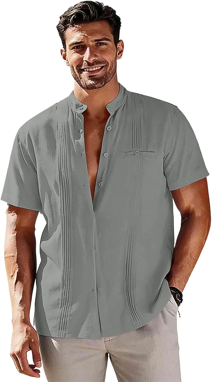 

Мужская рубашка летняя пляжная льняная с коротким рукавом Blczomt