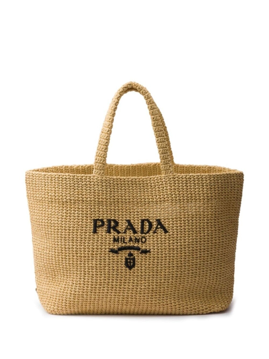 

Сумка-тоут Prada с вышитым крючком логотипом, бежевый