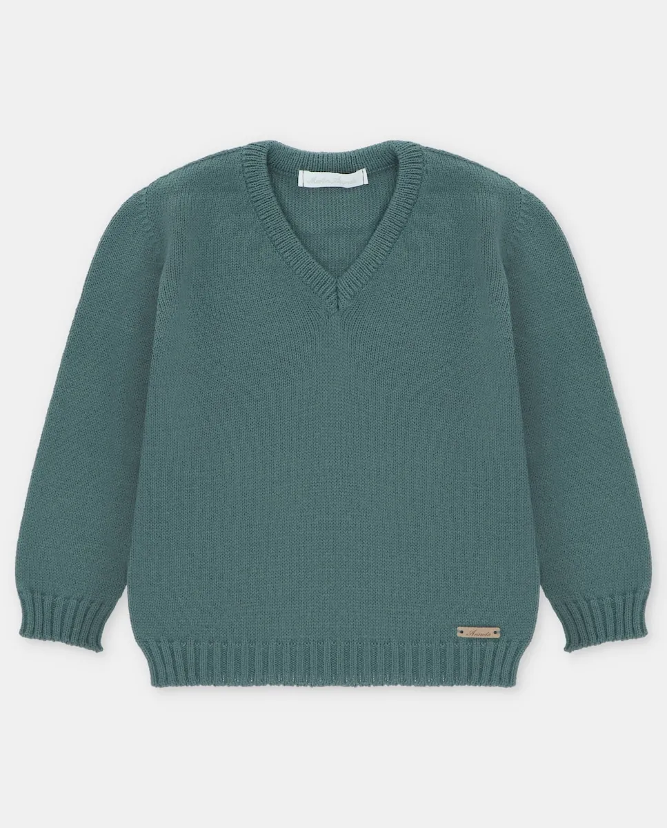 

Детский джемпер с V-образным вырезом бутылочно-зеленого цвета Martín Aranda