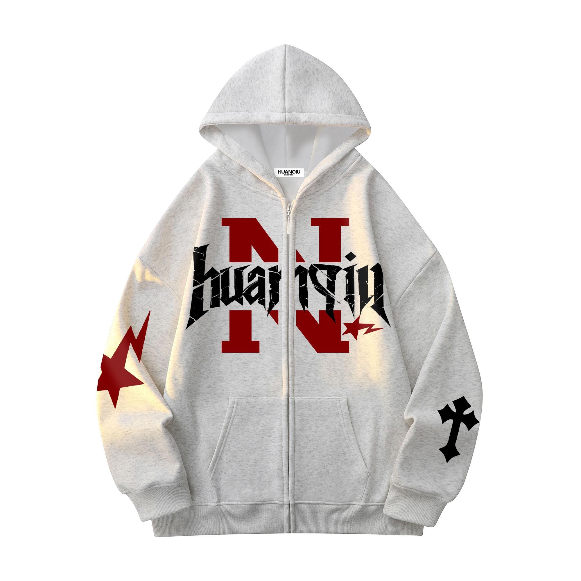 

Толстовка Unisex Hooded Moderate Heavyweight HUANQIU, светло-серый fleece-lined