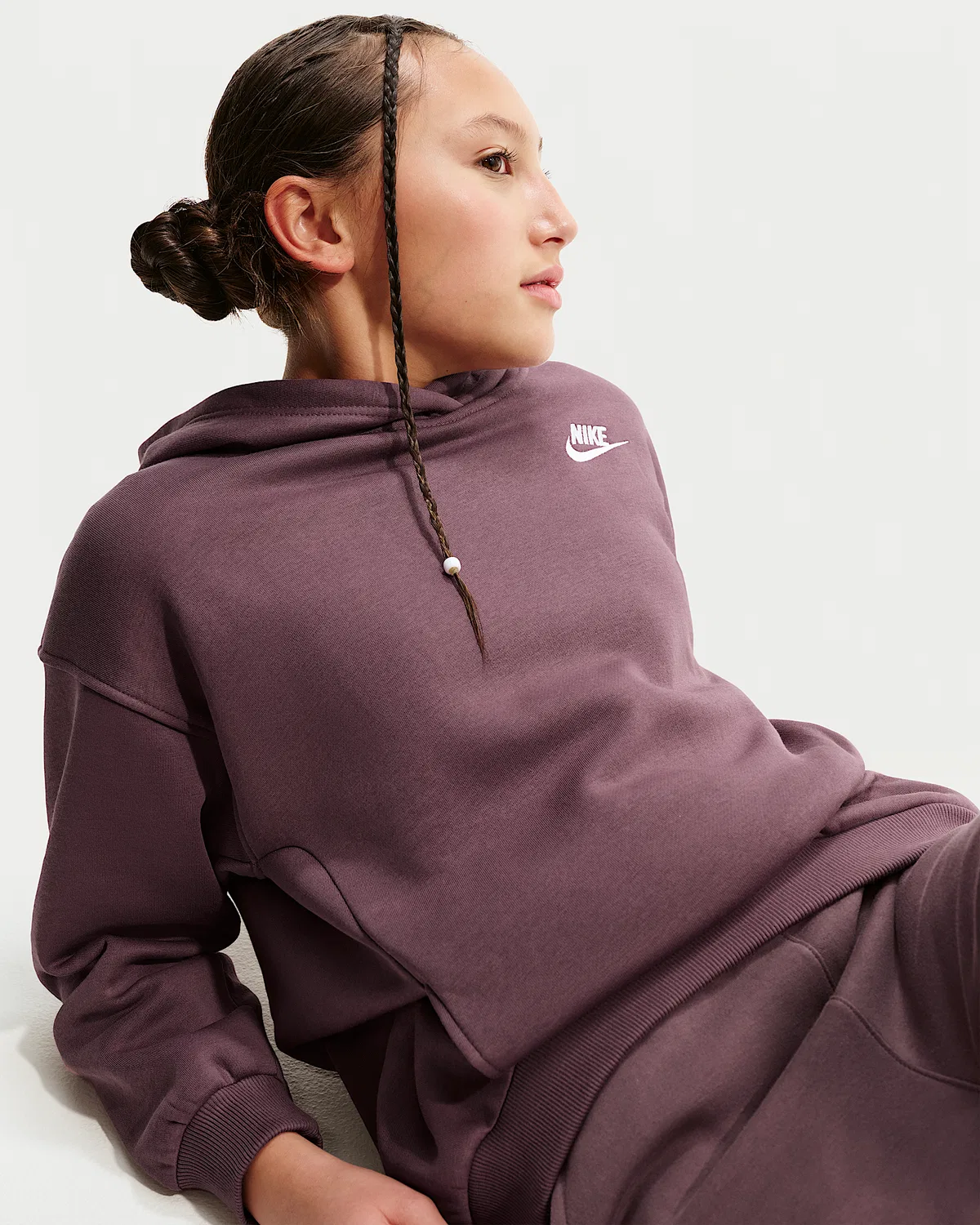 Детский оверсайз худи Nike Sportswear Club Fleece, Tattoo/Tattoo/White — фото 3