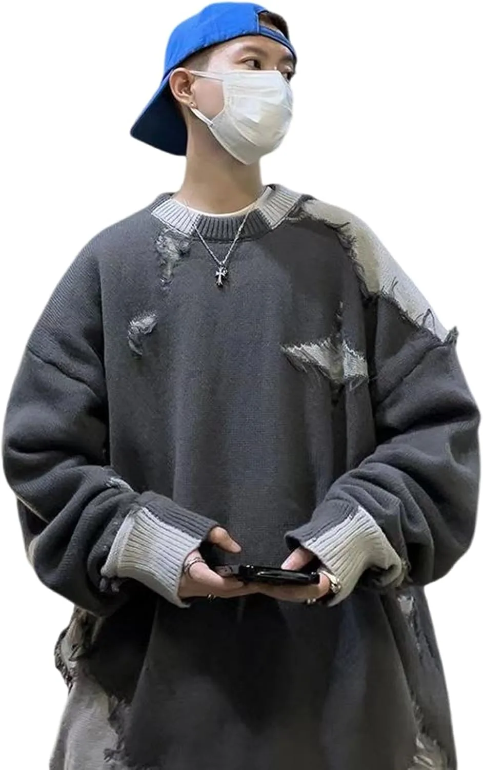 

Готический свитер в стиле хип-хоп с деструктивным эффектом и бахромой CBDAO