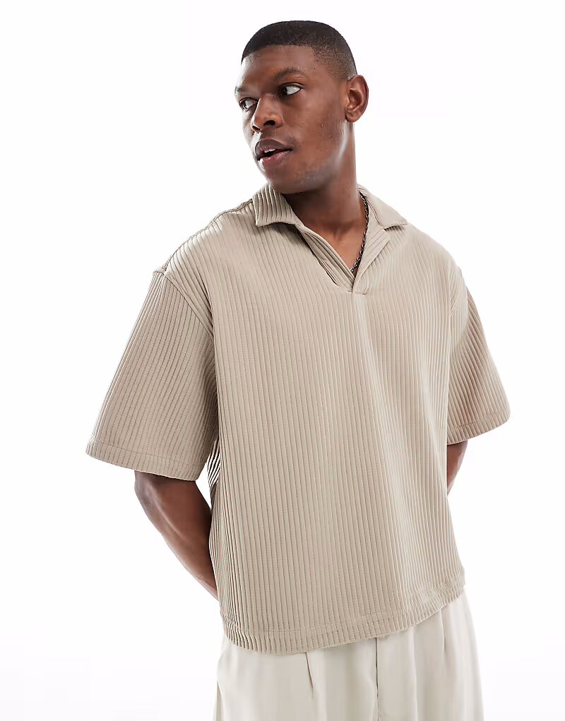 

Рубашка свободного кроя свободного кроя с плиссировкой бежевого цвета Asos Design