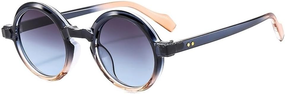 

Ретро круглые панк-солнцезащитные очки для женщин, модные двухцветные градиентные очки с защитой от УФ-излучения UV400, мужские солнцезащитные очки с заклепками SKFGNX, Blue Tea Gray Blue