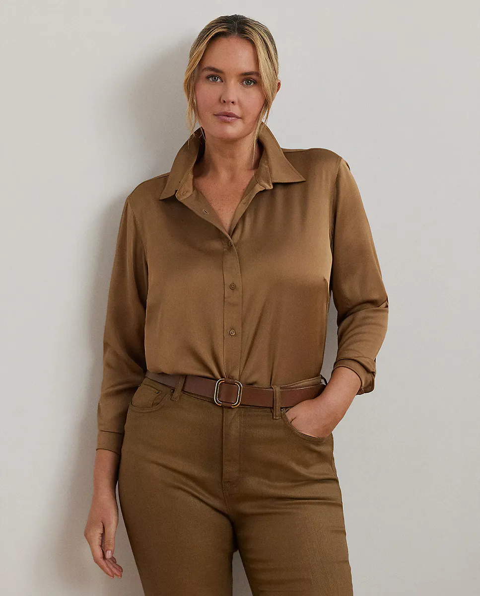 

Женская рубашка больших размеров с длинными рукавами Lauren Ralph Lauren Woman, коричневый
