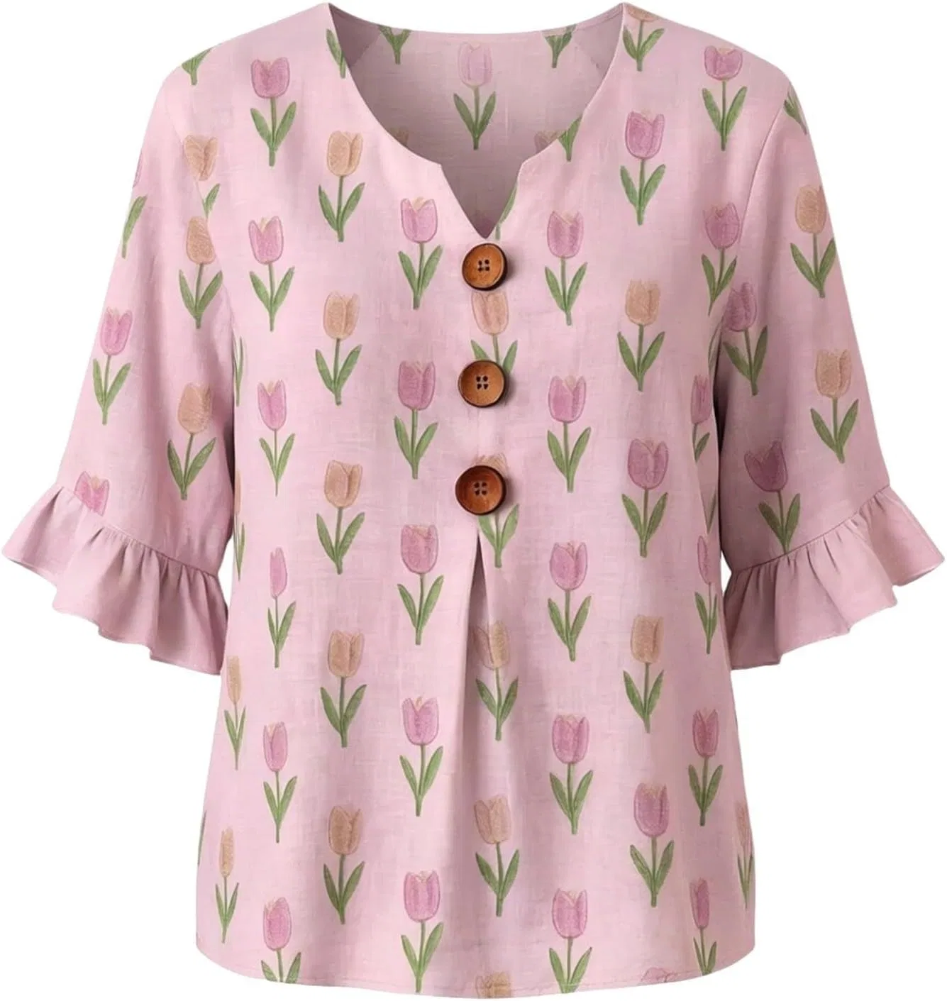Блуза женская с V-образным вырезом и рукавом 3/4, Linen, Pink — фото 4