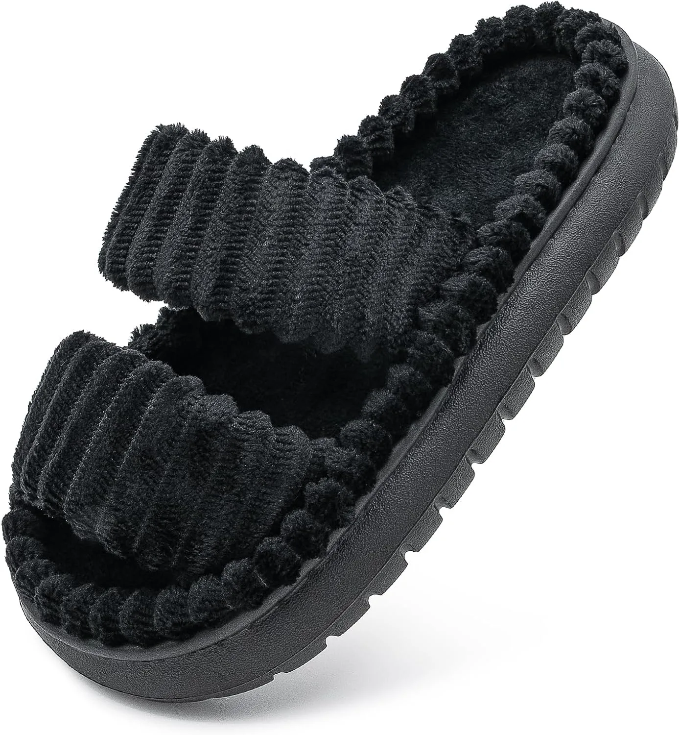 Тапочки ISZPLUSH из вельвета для женщин - домашние тапочки с эффектом облака, с ортопедической поддержкой свода стопы, подошва из противоскользящего ЭВА - для дома и улицы, для спальни, больницы, ухода, черный — фото 4