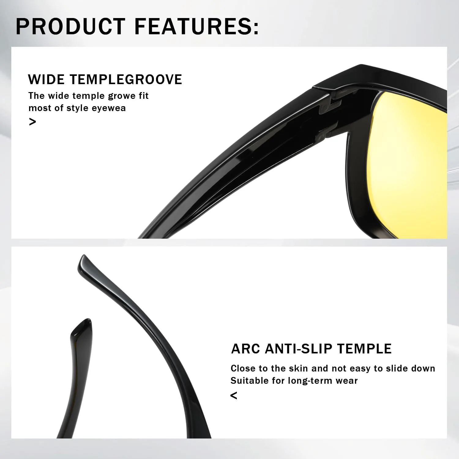 

Очки для вождения в темное время суток, подходящие для мужчин и женщин — уменьшают блики и имеют поляризованные линзы высокой четкости Highyou, Black + Yellow Lens