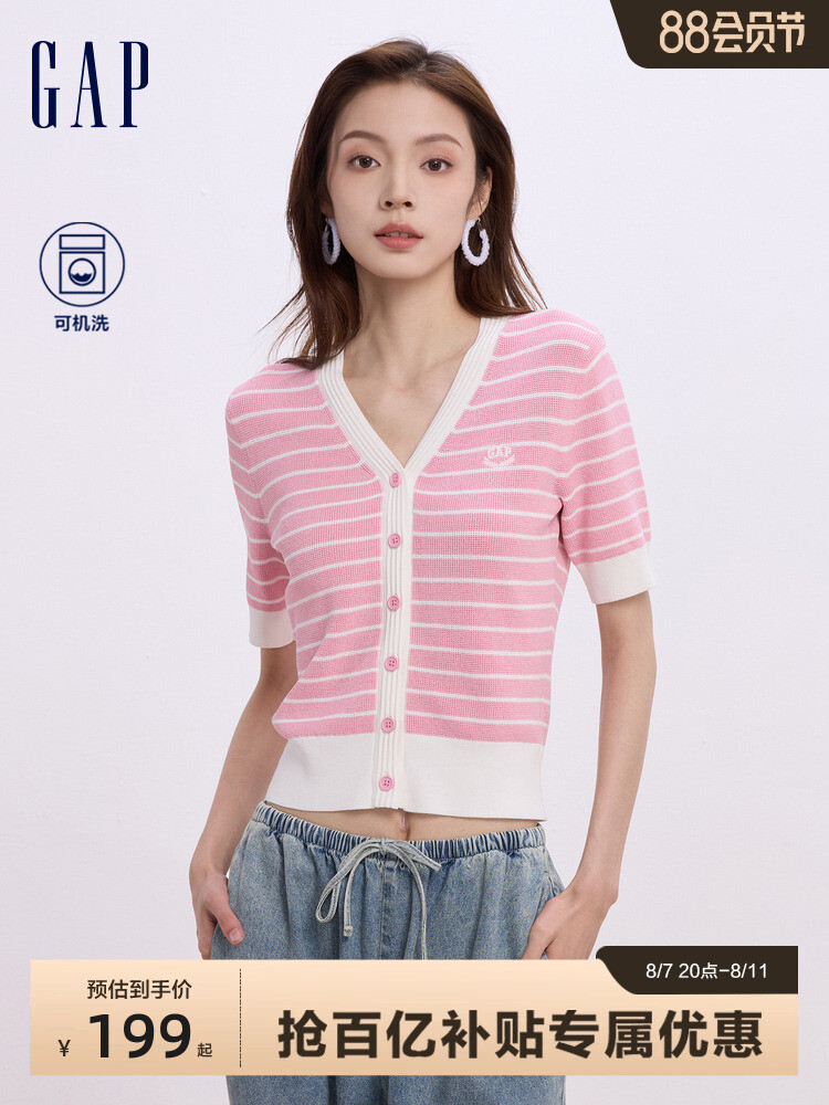 

Свитер женский Gap с контрастной полоской, розовый