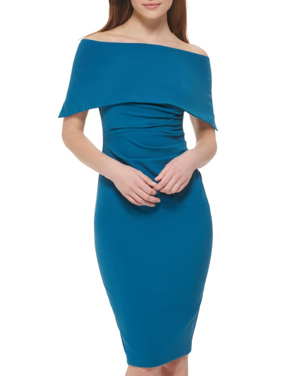 

Коктейльное платье миди с открытыми плечами Vince Camuto, цвет Teal