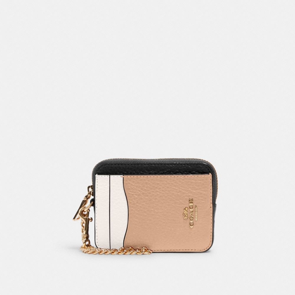 

Кошелек Coach Zip Card Case In Colorblock, цвет Gold/Chalk Multi