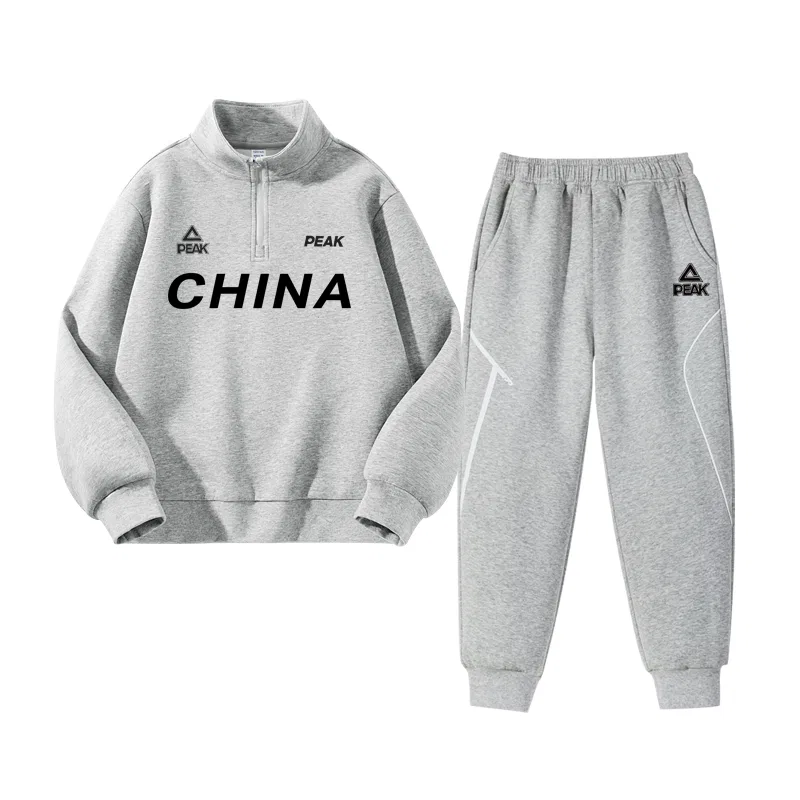 Детский спортивный костюм PEAK Light Heather Gray/PK Black Silicone K