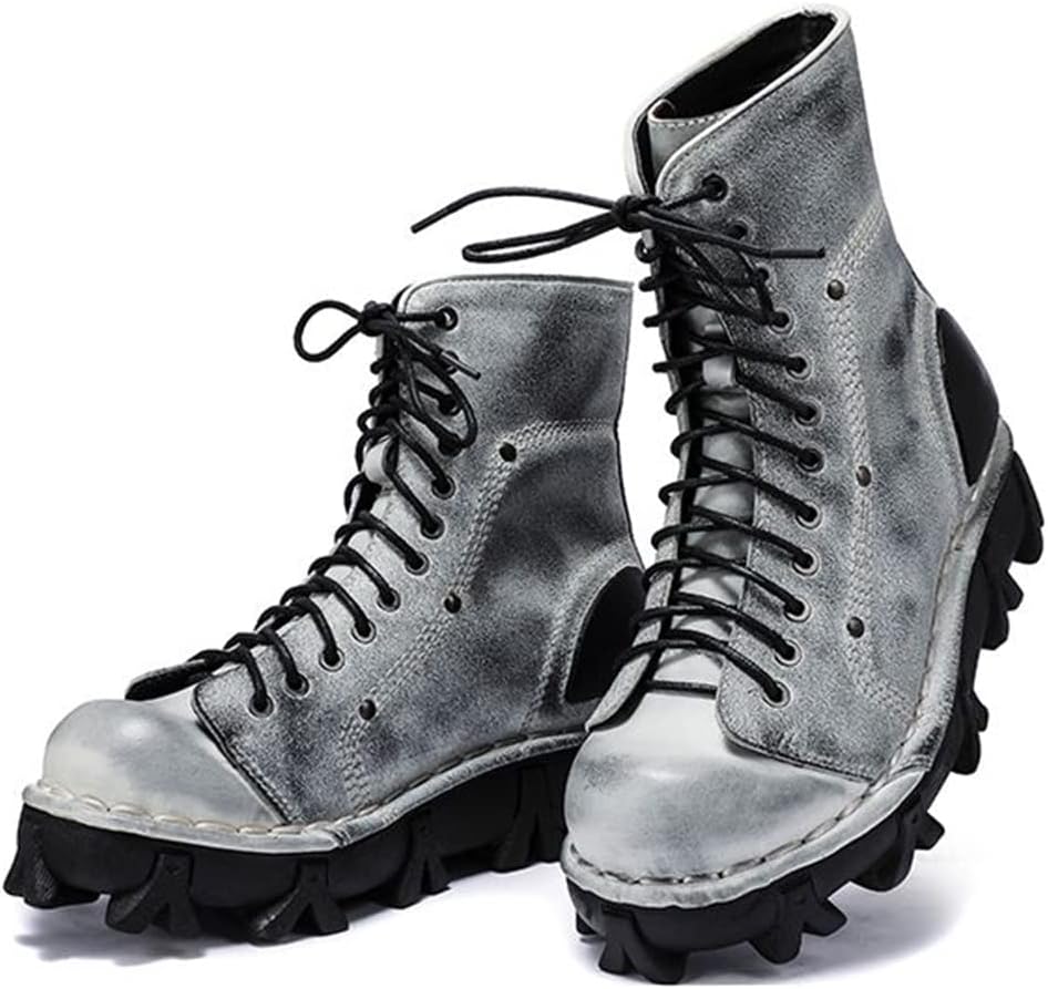 

Мужские ботинки с круглым носком, низким каблуком и шнуровкой, армейские короткие ботильоны, модные панк-винтажные кожаные туфли Hfuhlk, серый