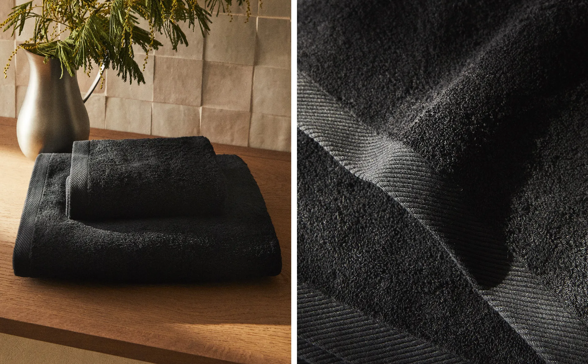 

(500 гxм²) простое хлопковое махровое полотенце Zara Home, черный