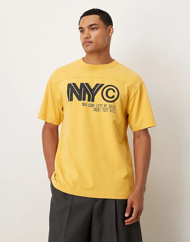 

Плотная свободная футболка ASOS DESIGN с принтом NYC желтого цвета
