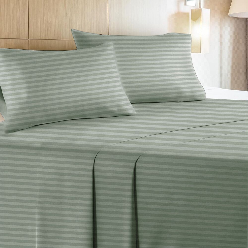 

Комплект простыней Leluxe Home из 6 предметов с очень глубокими карманами в полоску, очень мягкие охлаждающие простыни без морщин, зеленый