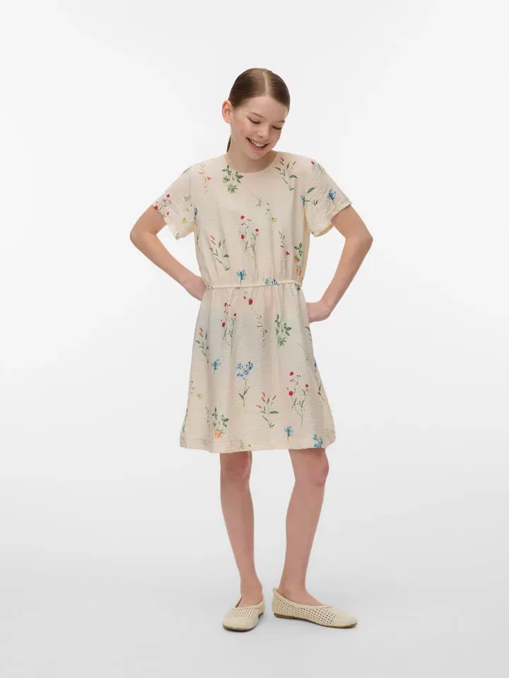 Платье с цветочным принтом Vero Moda Girl, бежевое