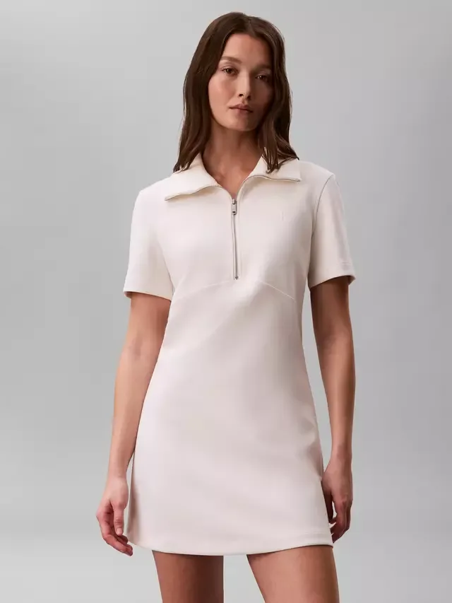 Мини-платье с короткими рукавами и воротником-молнией, белое Calvin Klein — фото 2