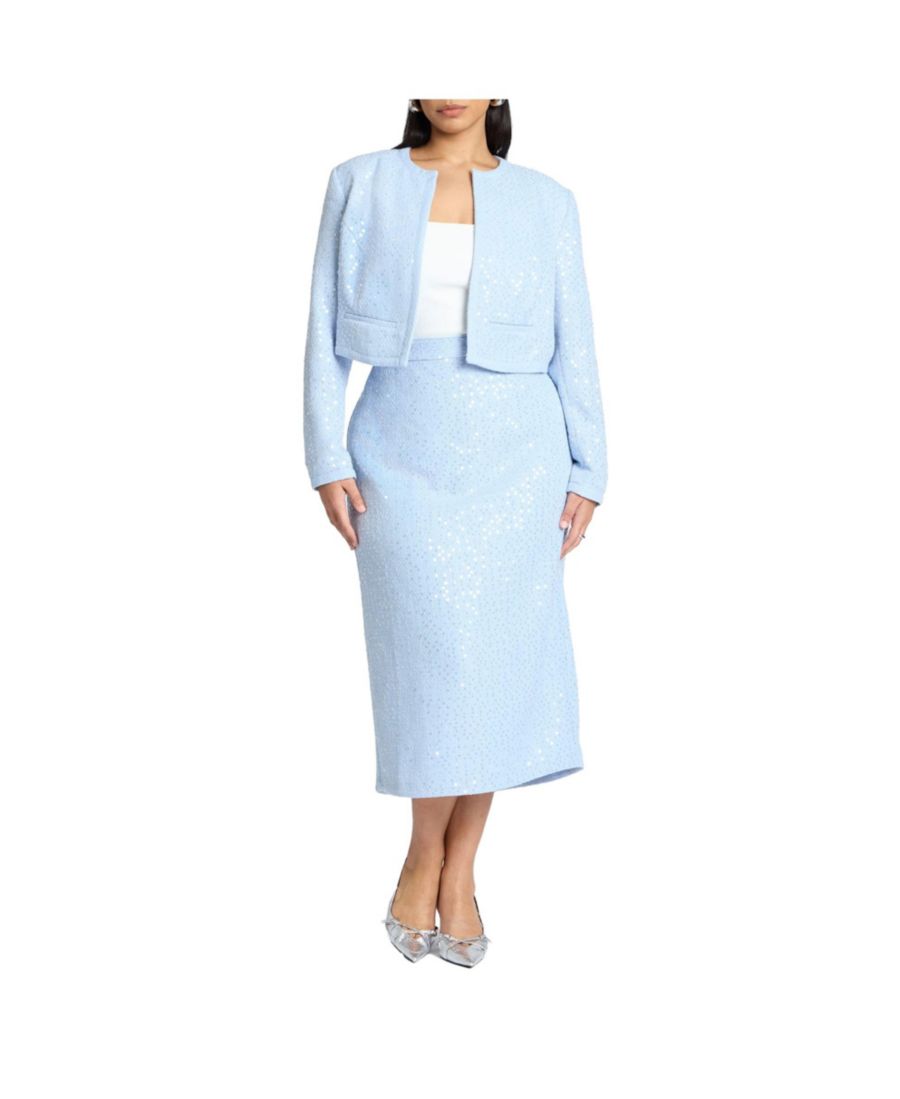 

Женская твидовая юбка миди с пайетками ELOQUII, Light blue