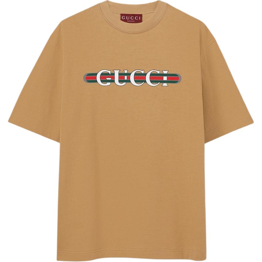 Футболка GUCCI из хлопкового джерси с принтом, коричневый — фото 2