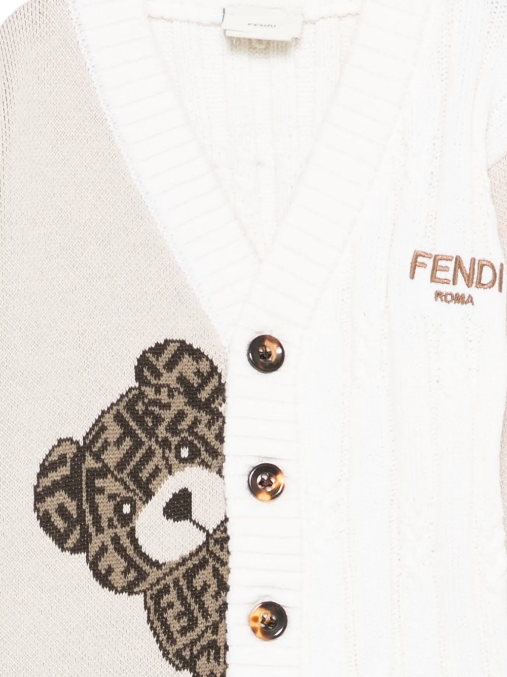 Кардиган с украшением в виде медведя Fendi Kids, белый — фото 3