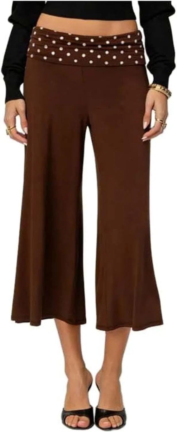 Капри с широкими штанинами, Yoga Pants, D018- Brown