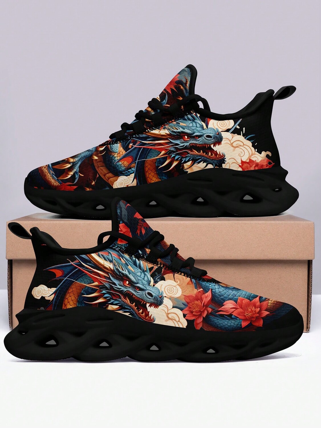 

Кроссовки Shein Chinese Dragon Totem Printed Running, синий / черный