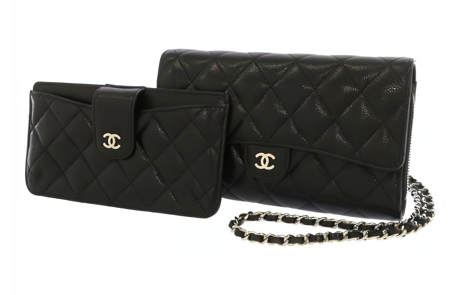 

Сумка через плечо из кожи икры с монетницей женская черная CHANEL, Gift Set(Set+Box+Shopping Bag)