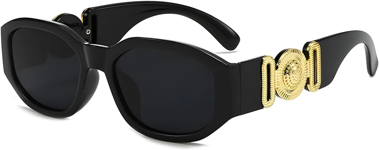 

Солнцезащитные очки в стиле ретро прямоугольной формы для женщин и мужчин – винтаж 90-х с элегантными золотыми деталями, очки для вождения SIEYEWER, Black