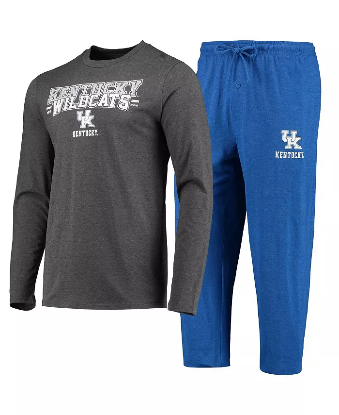 

Мужской комплект для сна Royal, Heathered Charcoal Distressed Kentucky Wildcats с длинными рукавами и брюками Concepts Sport