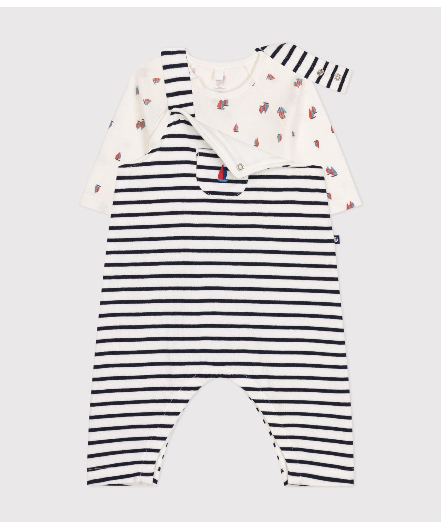 Комбинезон и боди Petit Bateau, Off-white/Navy — фото 2