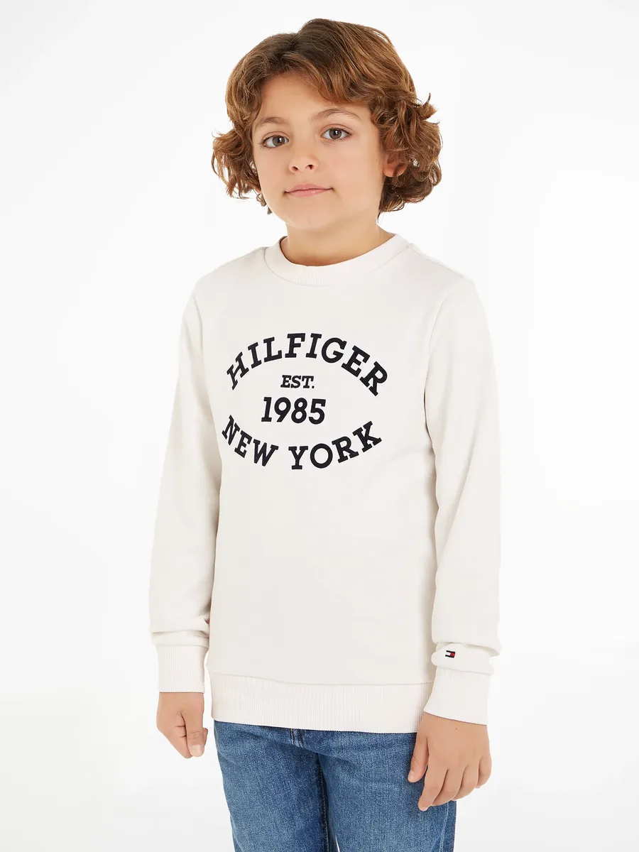 

Толстовка Tommy Hilfiger "MONOTYPE FLOCK REG SEATSHIRT" с принтом спереди; Круглый вырез, длинные рукава, белый