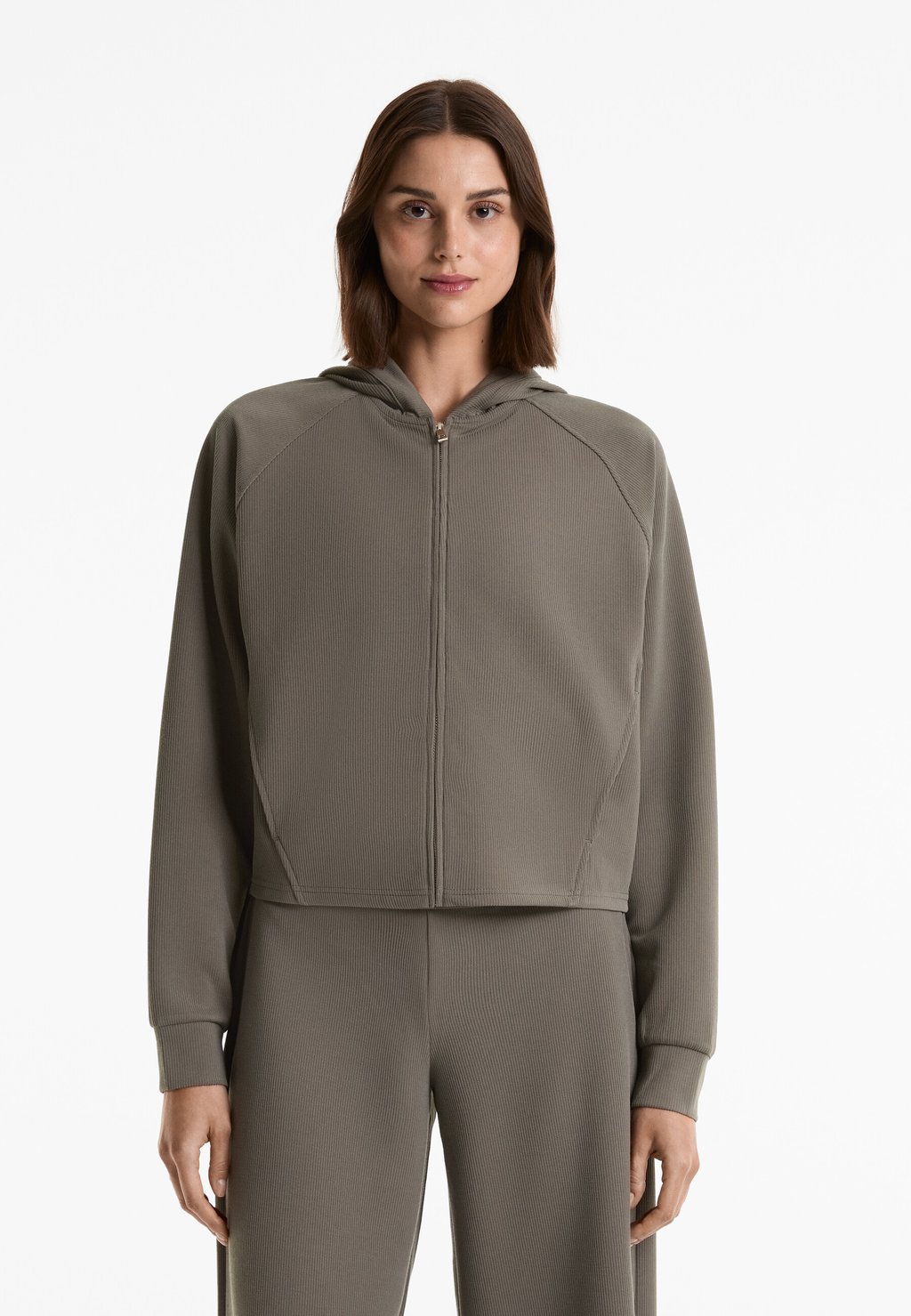 

Толстовка на молнии HOODED RIB OYSHO, серый