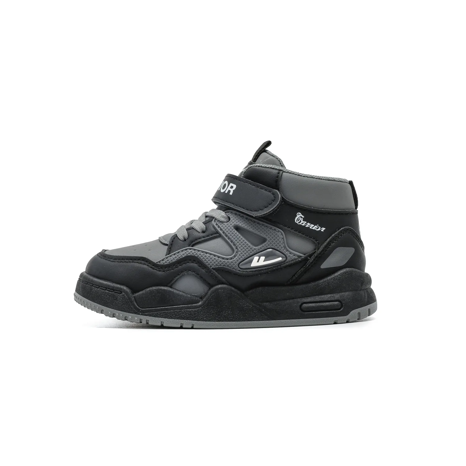 Детские скейтерские кроссовки mid-top из искусственной кожи с противоскользящей подошвой и амортизацией WARRIOR, черный/серый