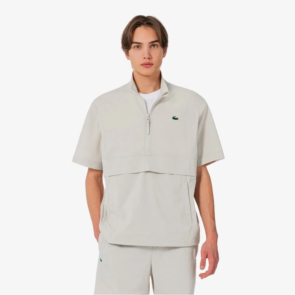 Мужской бежевый анорак Lacoste из эластичного тканого материала
