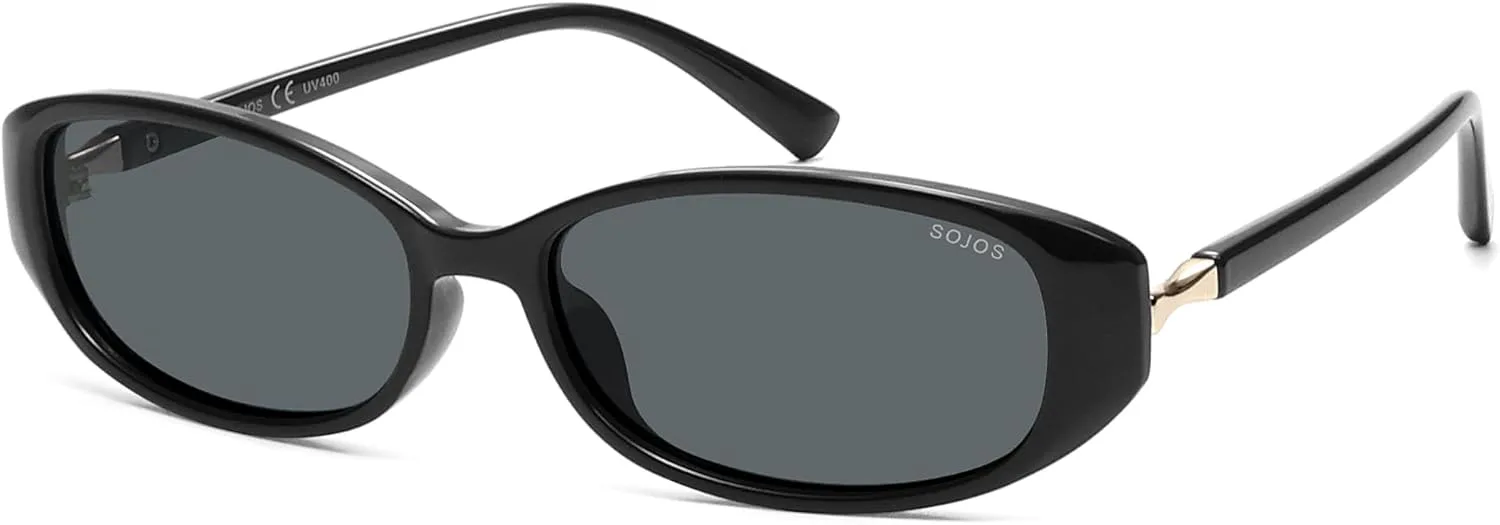 

SOJOS Модные поляризованные ретро-солнцезащитные очки овальной формы для женщин, стильные очки в стиле 90-х, легкие, узкие, модель SJ2641, Black Frame Grey Lens