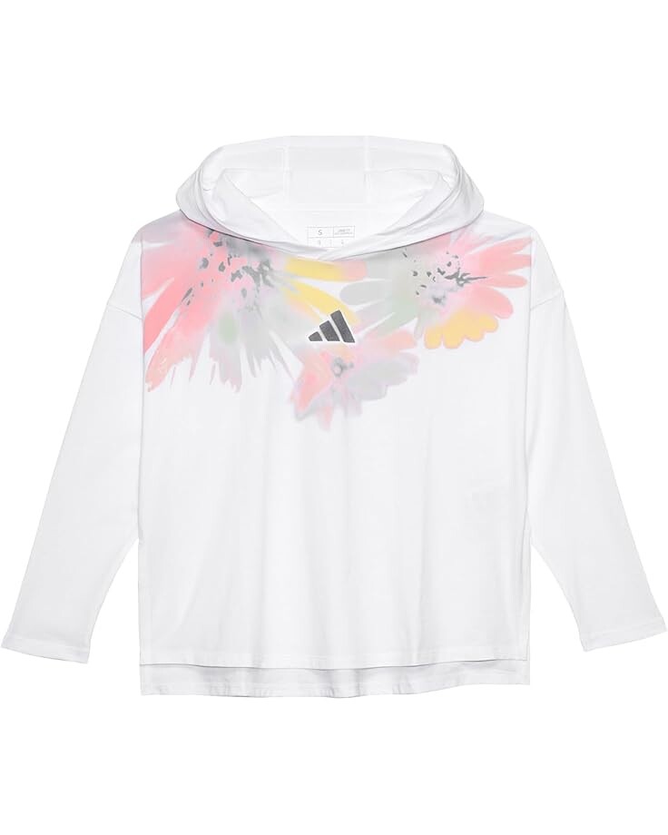 

Футболка adidas Kids Long Sleeve Hooded Graphic Tee(Big Kid), белый