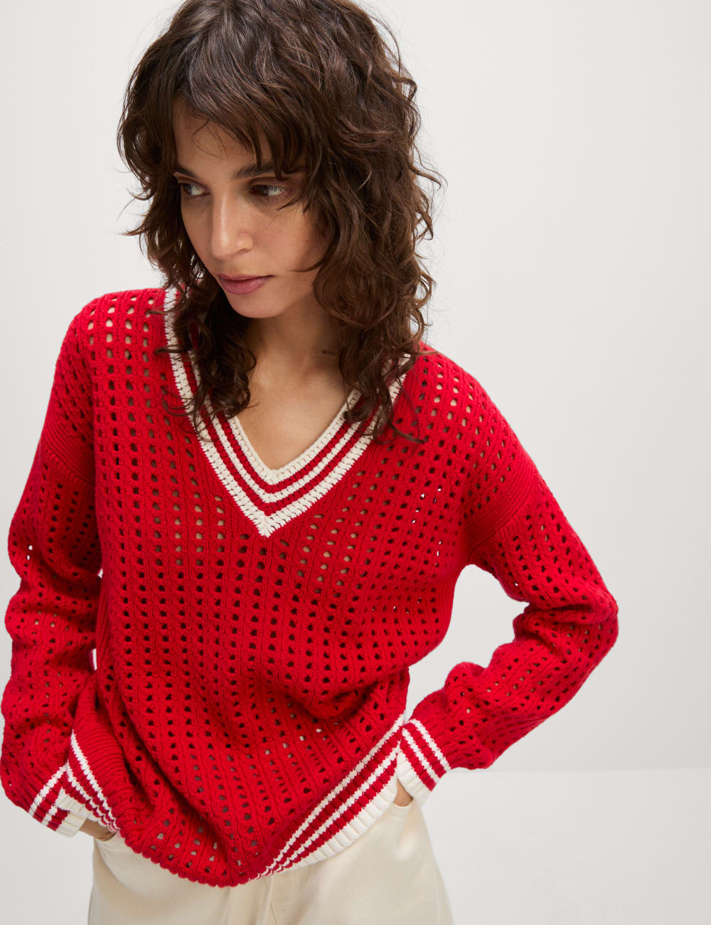 

Джемпер из хлопка с текстурной отделкой Marks & Spencer, цвет Scarlet