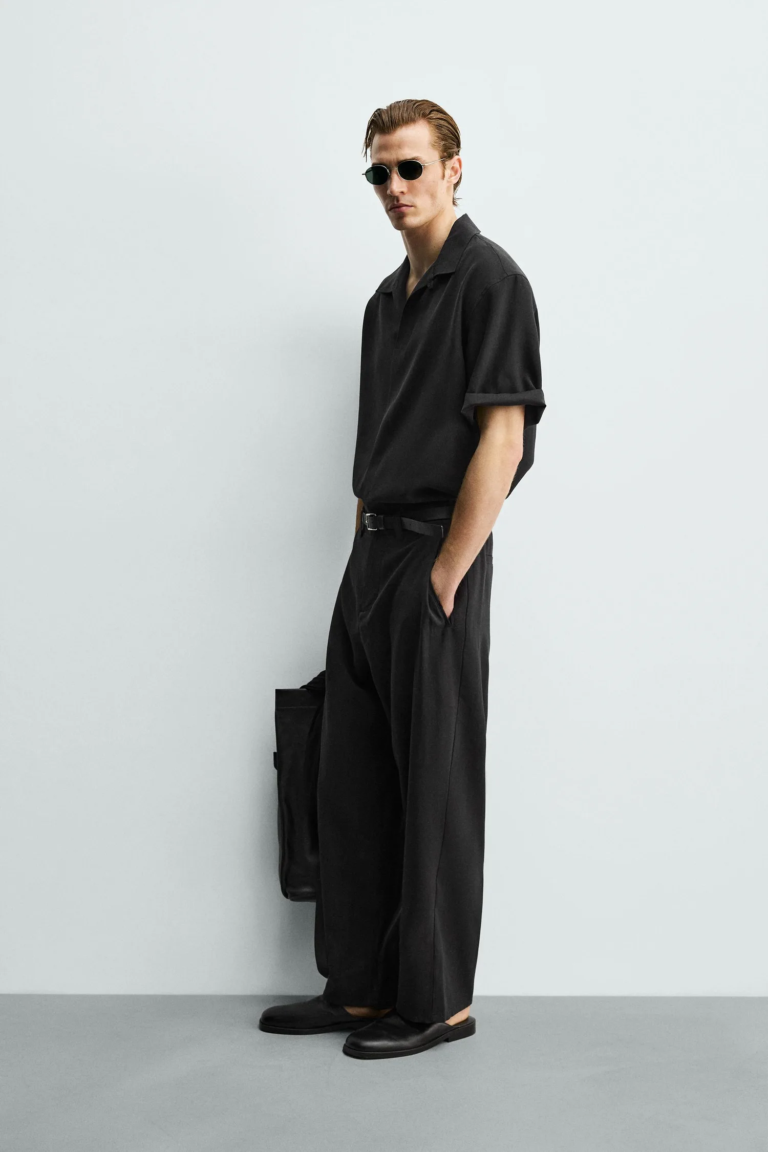 Свободная рубашка свободного кроя Zara, черный — фото 4