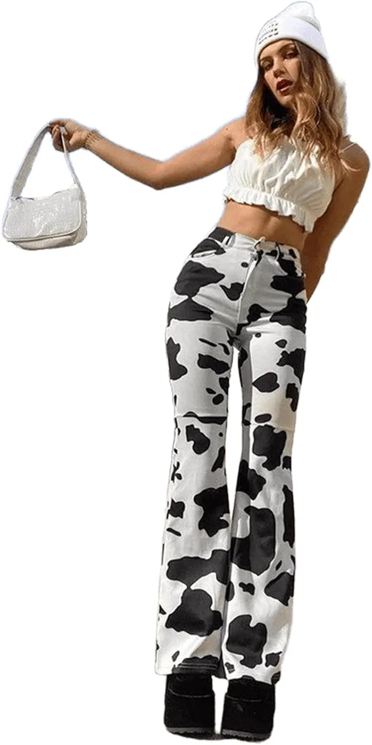 

Джинсы Trendy Brand, высокие, с принтом Cow Print, облегающие расклешенные UICIOP