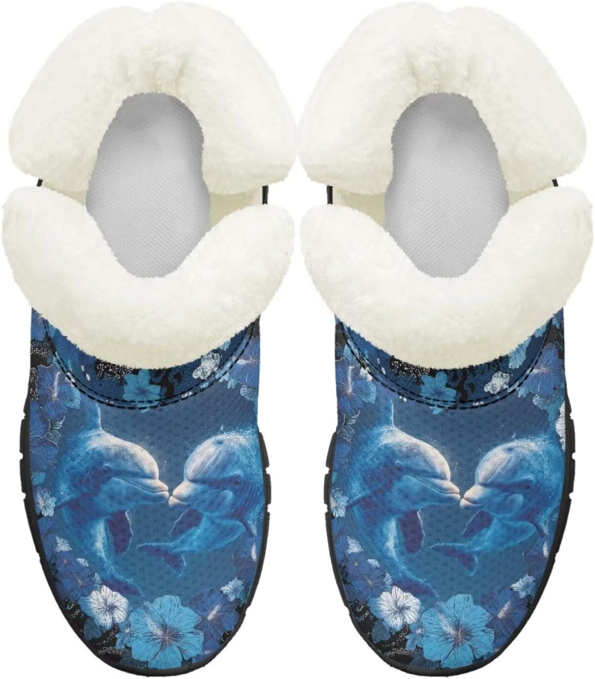 

Ботинки на осень-зиму для девочек, большие и маленькие дети, противоскользящие зимние ботинки, с меховой подкладкой, на липучке, повседневные Pointodoor, Blue Dolphin Floral