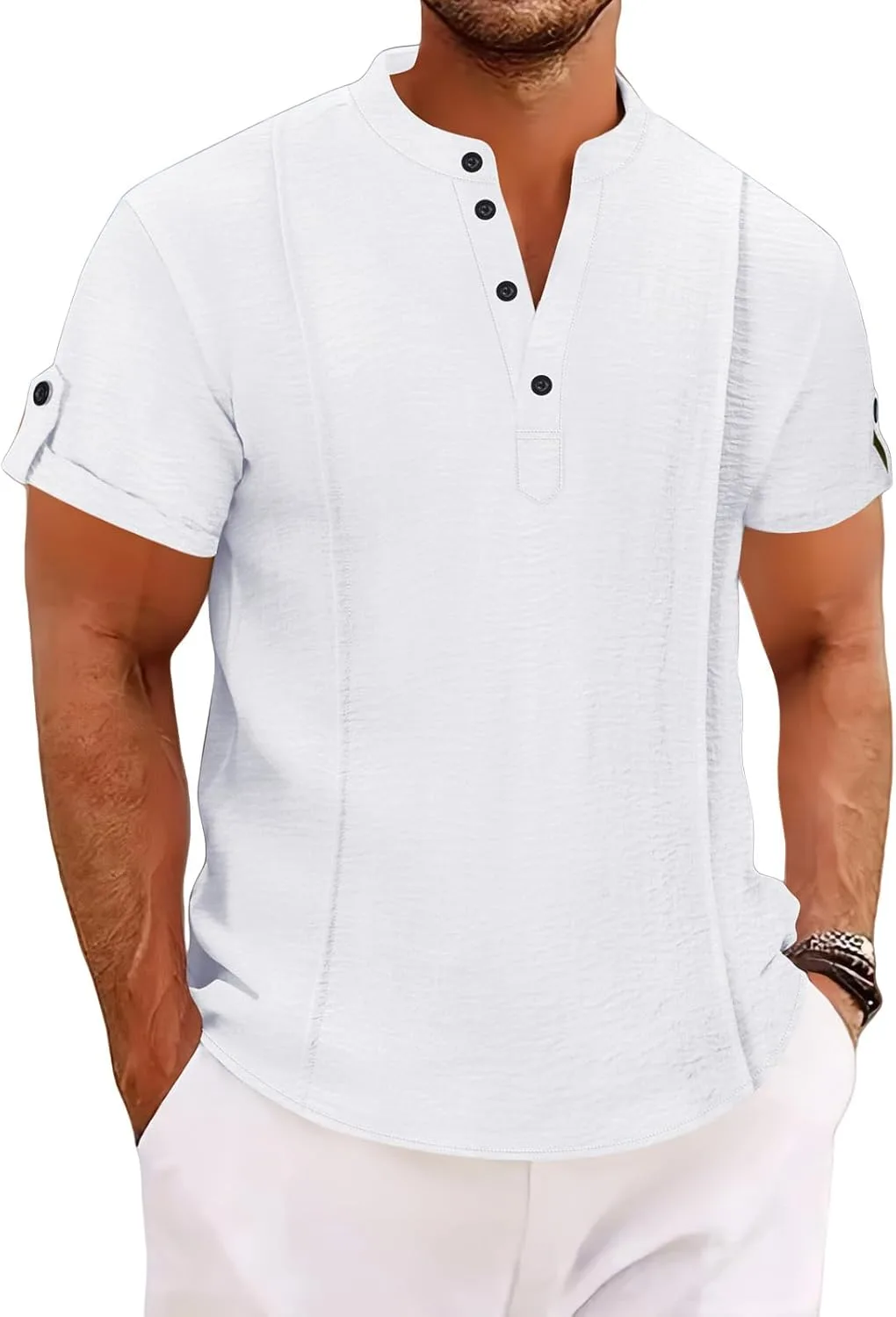 

Мужская повседневная рубашка хенли с коротким рукавом и V-образным вырезом RSZGSWS