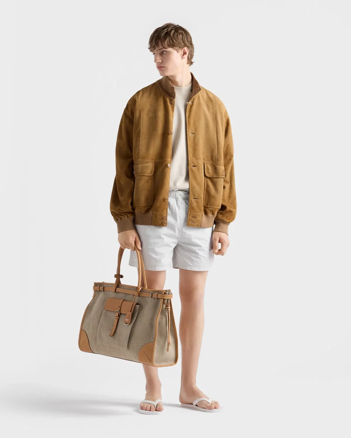 Куртка-бомбер из замши Prada, коричневый — фото 2