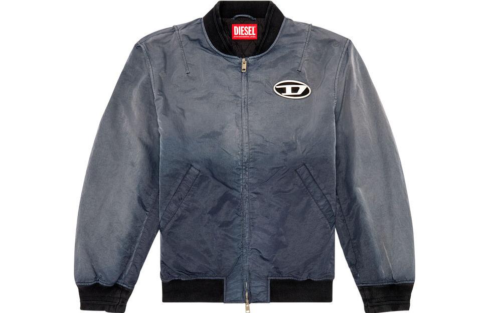 DIESEL Кожаная бомбер с логотипом, Washed Black — фото 3