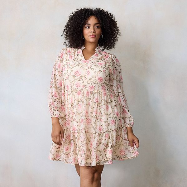 

Платье-рубашка бабидолл с ярусами Plus size Lc Lauren Conrad, Cream Rosalie Swirl