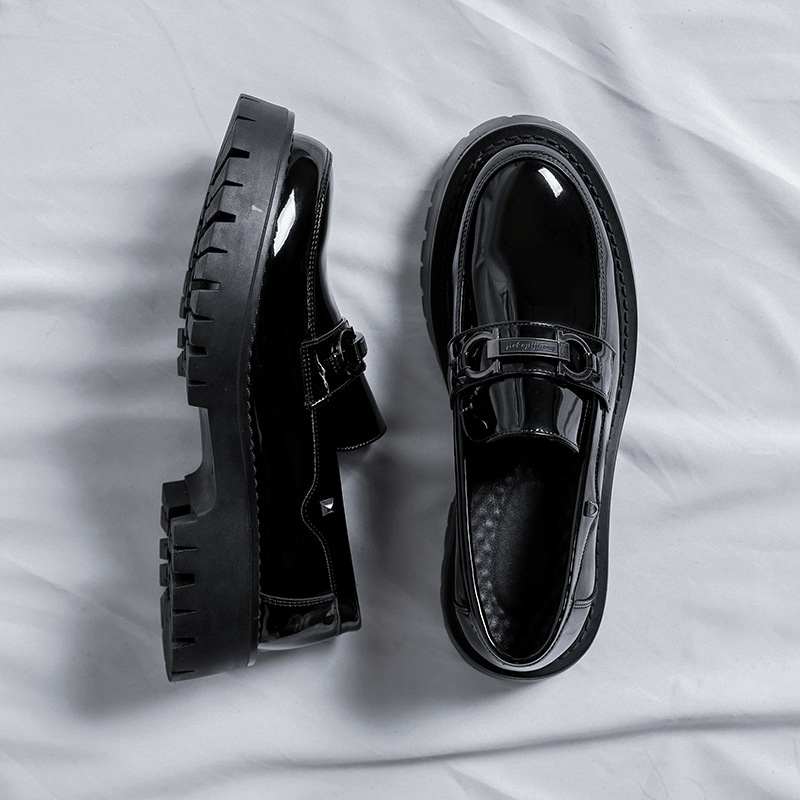 WEISHIBANGWEI Мужские лоферы черные с потайной платформой, цвет Black Hidden Wedge — фото 3