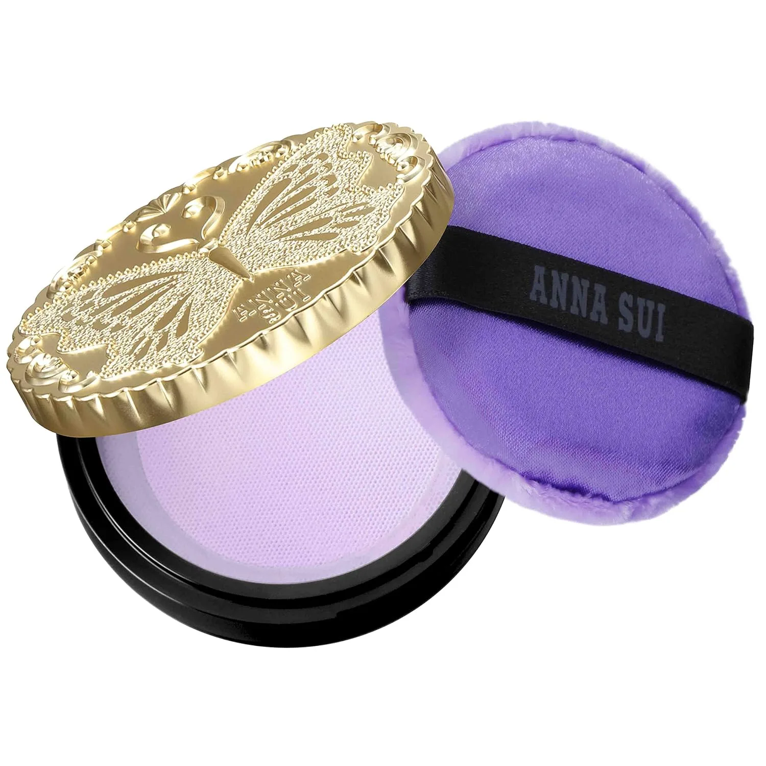 Набор ANNA SUI, мини-набор рассыпчатой ​​пудры для лица (200 тюбиков), фиолетовая упаковка и мини-компакт с пуховкой и крышкой, 01 золотистый., purple