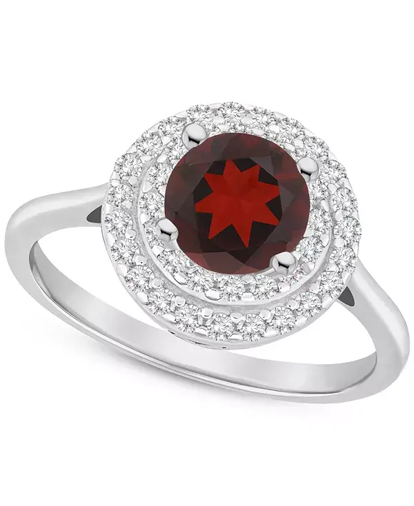 

Кольцо с родолитом (1-5/8 карата tw) и белым топазом (3/8 карата tw) в серебряном оправе с двойным ореолом (также с цитрином, перидотом, аметистом и голубым топазом) Macy'S, garnet